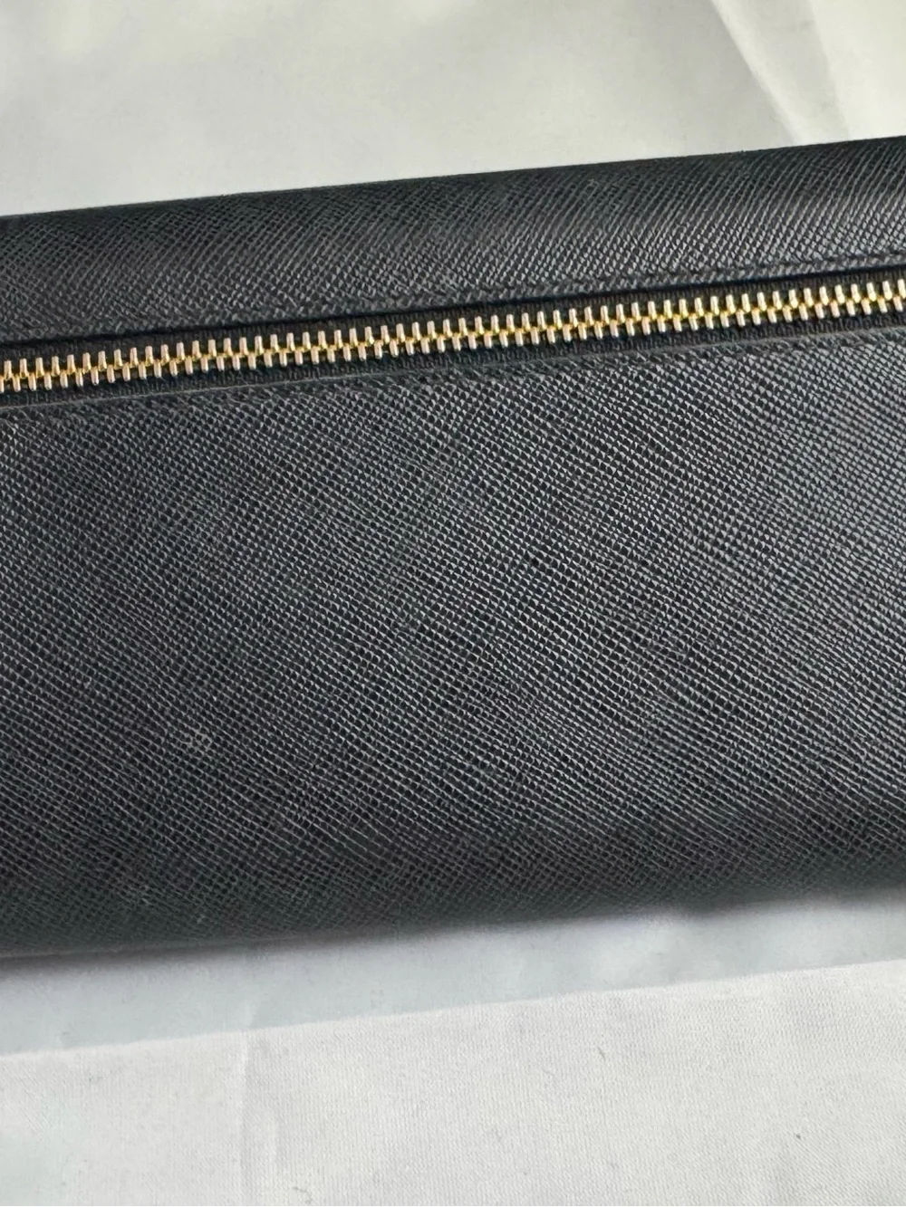 Prada Black Saffiano Leather Wallet with Gold Logo